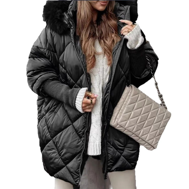 Ladies oversized quilted jacket with removable faux fur collar Lune London
