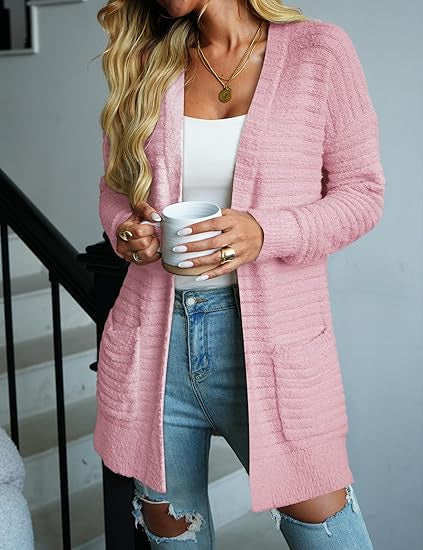 Ladies Comfortable Knit Sweater with Pockets and Chic Texture