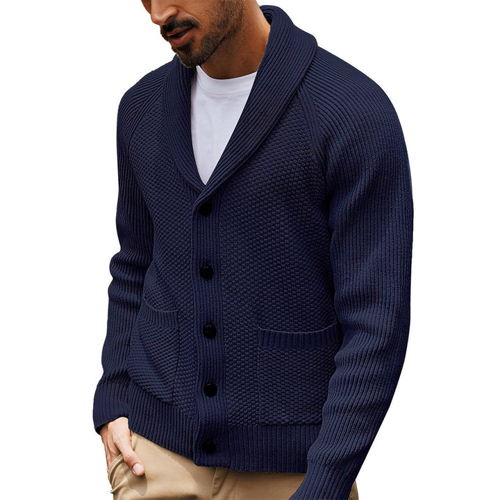 Men's knit jacket with textured design and practical shawl collar Lune London