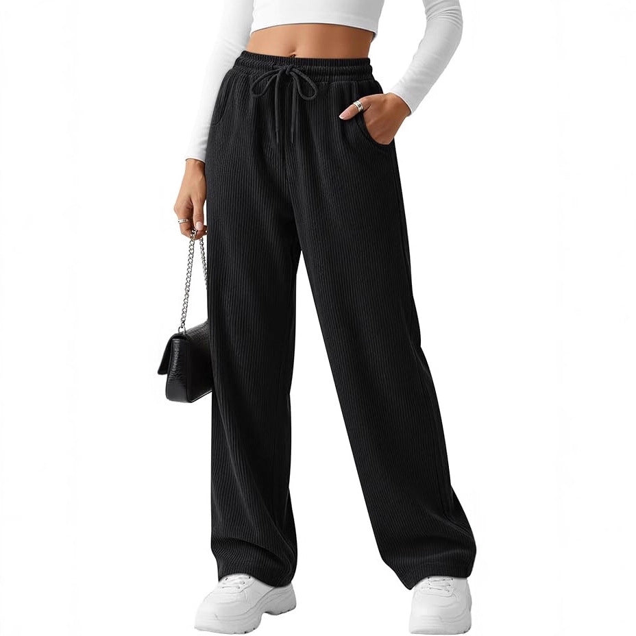 Pantalon en tricot large à côtes pour femmes avec cordon de serrage Chic & Stil