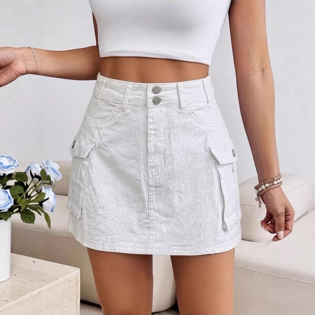 Women's denim mini skirt with patch pockets and modern details Lune London