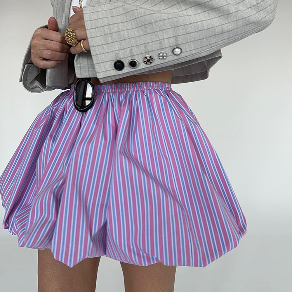 Summer pleated skirt for women in breathable cotton with chic striped pattern