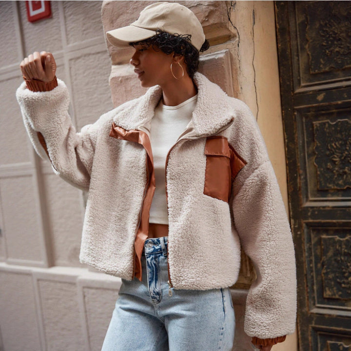 Cozy fleece jacket for ladies with stylish leather details Lune London
