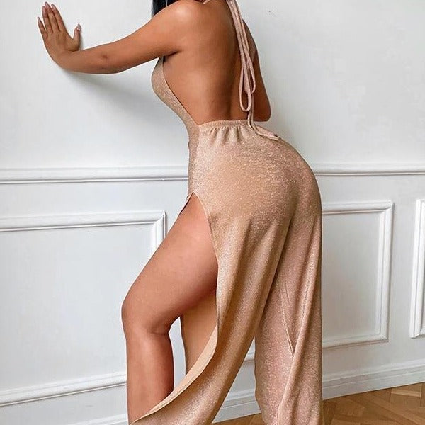 Ladies Elegant High Slit Maxi Jumpsuit Lune London