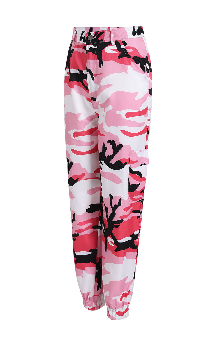 Women's cargo pants with elastic waistband and stylish camouflage design Lune London
