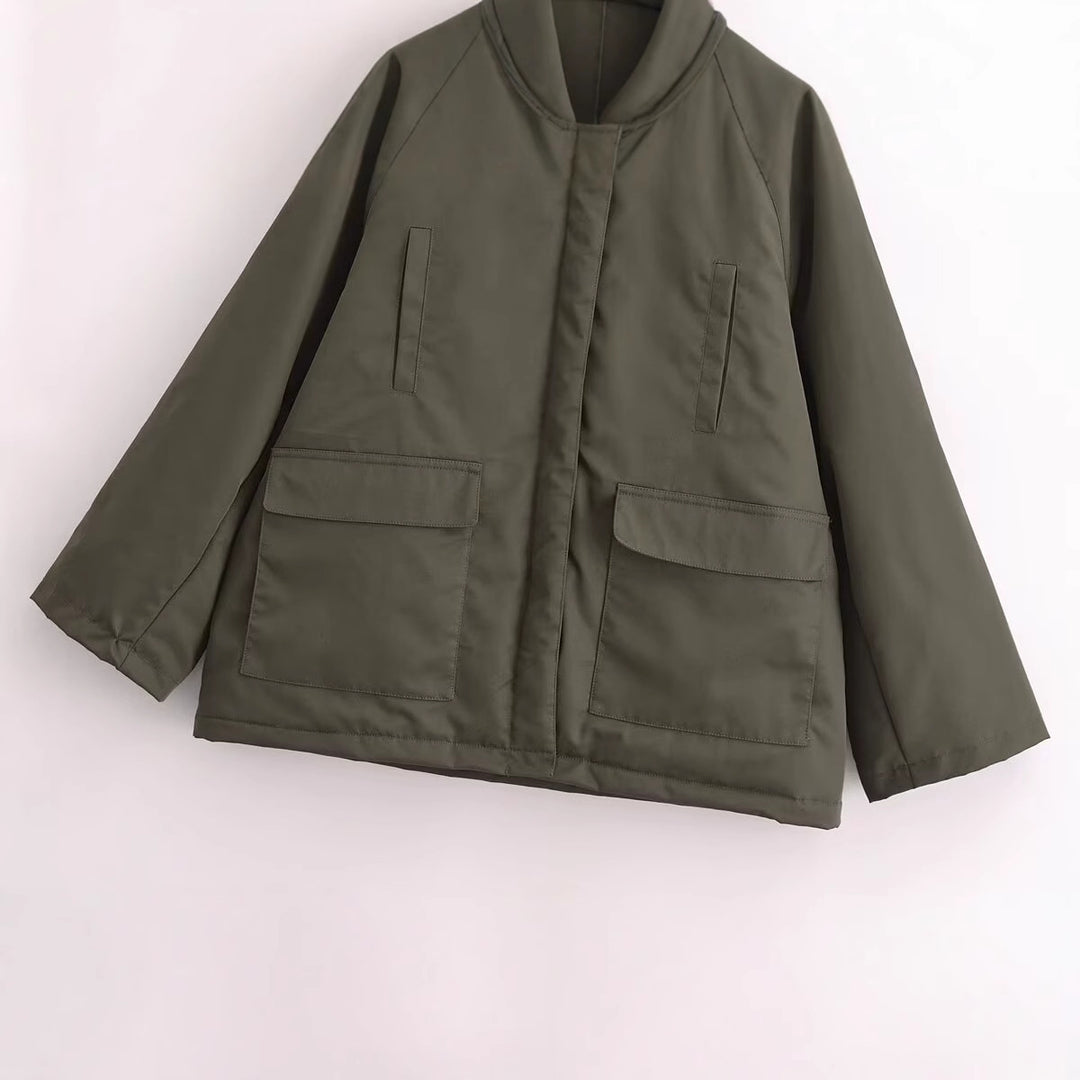 Transitional women's jacket with high collar and practical pockets Lune London