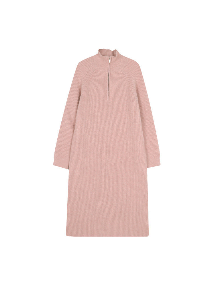 Knit dress for women with high collar and zipper Lune London