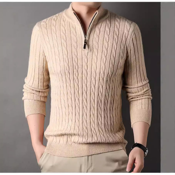Men's sweater with zip and embossed cable pattern Lune London