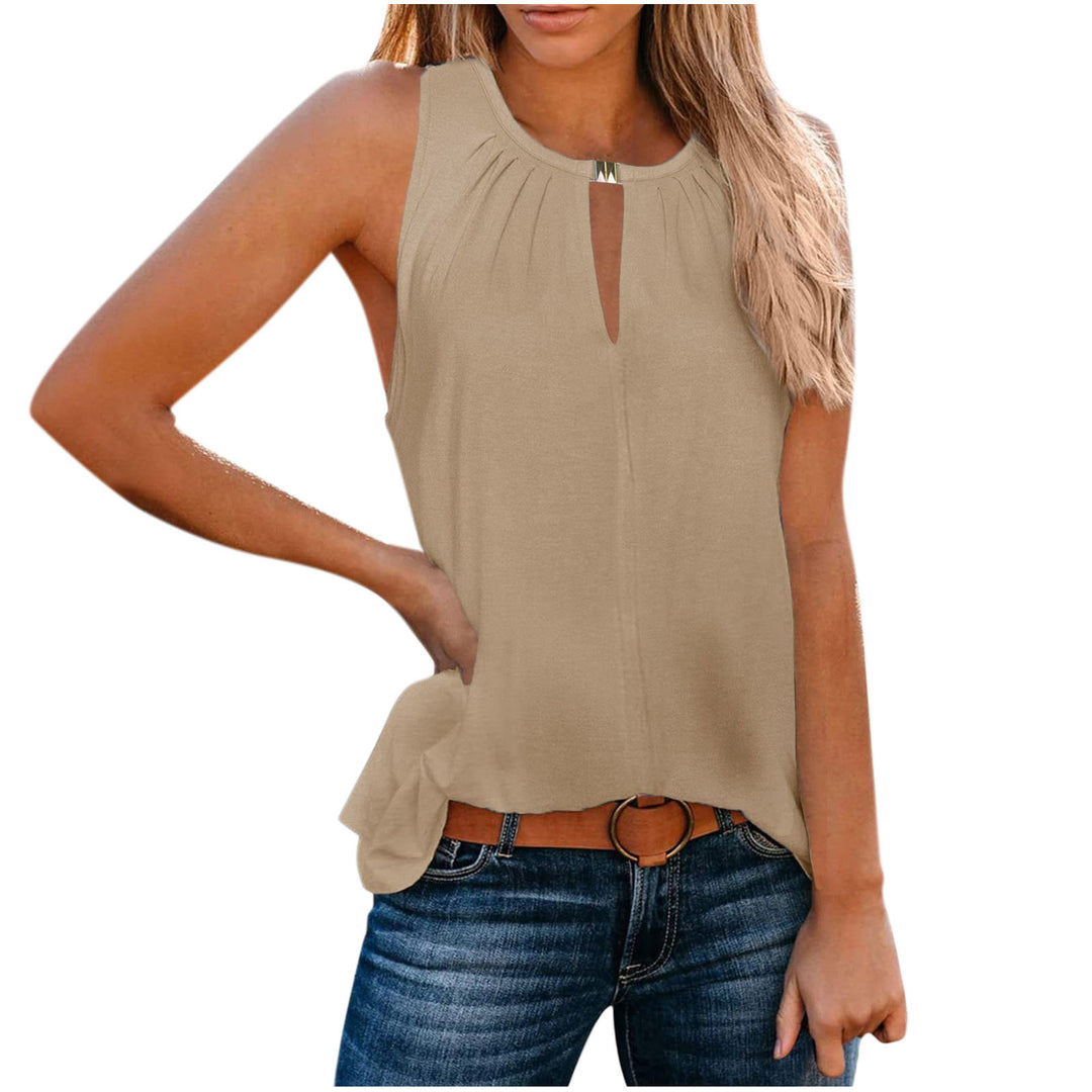 Elegant sleeveless dress for women with decorative neckline and pleats Lune London