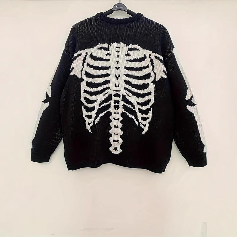 Ladies Oversized Sweater with Chic Skeleton Print and Style