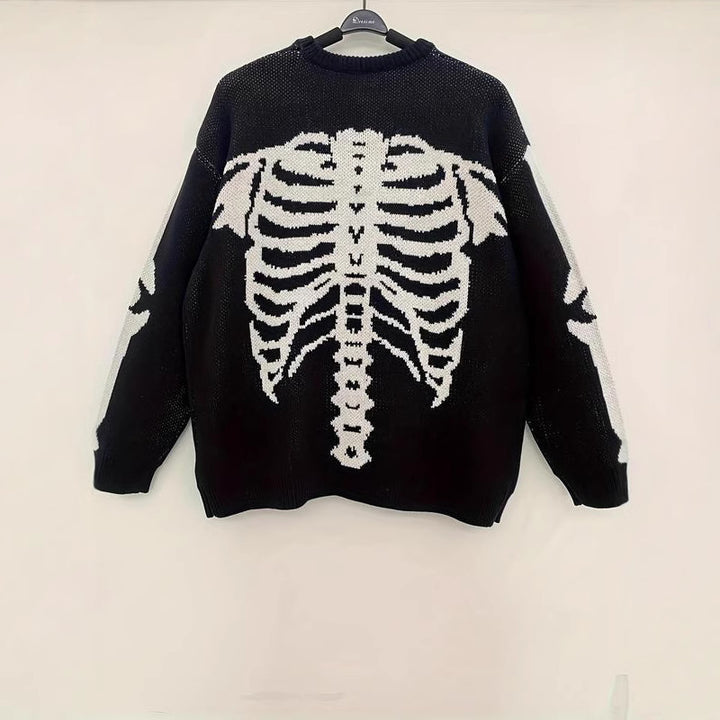 Ladies Oversized Sweater with Chic Skeleton Print and Style