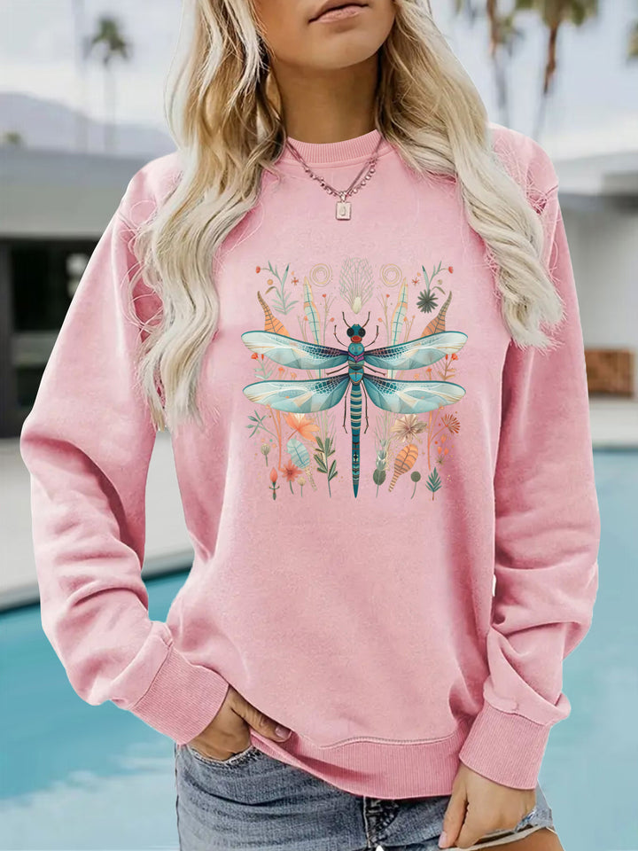 Sweat-shirt pour femmes avec impression de libellule unique et design botanique Chic & Stil