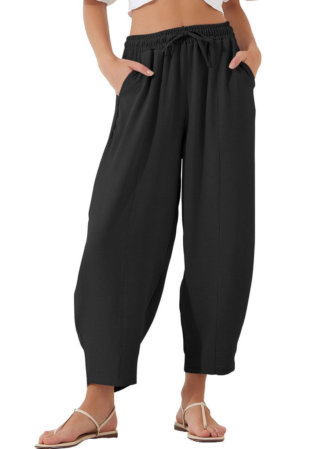 Women's Comfortable, loosely cut summer pants with elastic waistband and side pockets Lune London