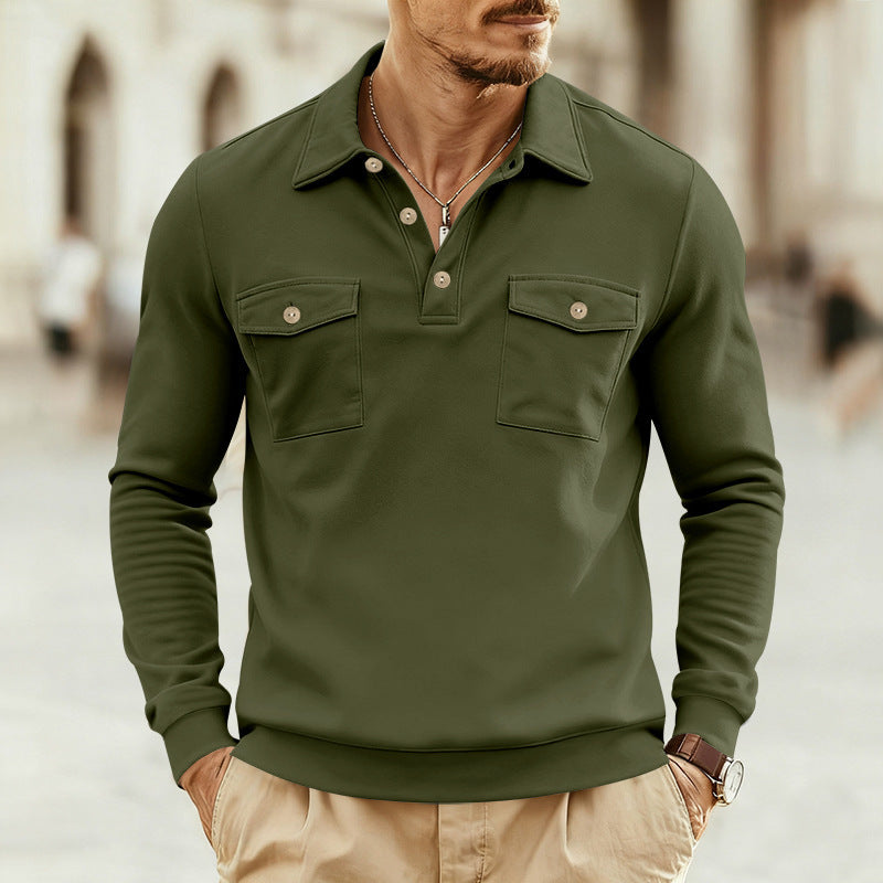 Long sleeve polo for men with two practical chest pockets Lune London