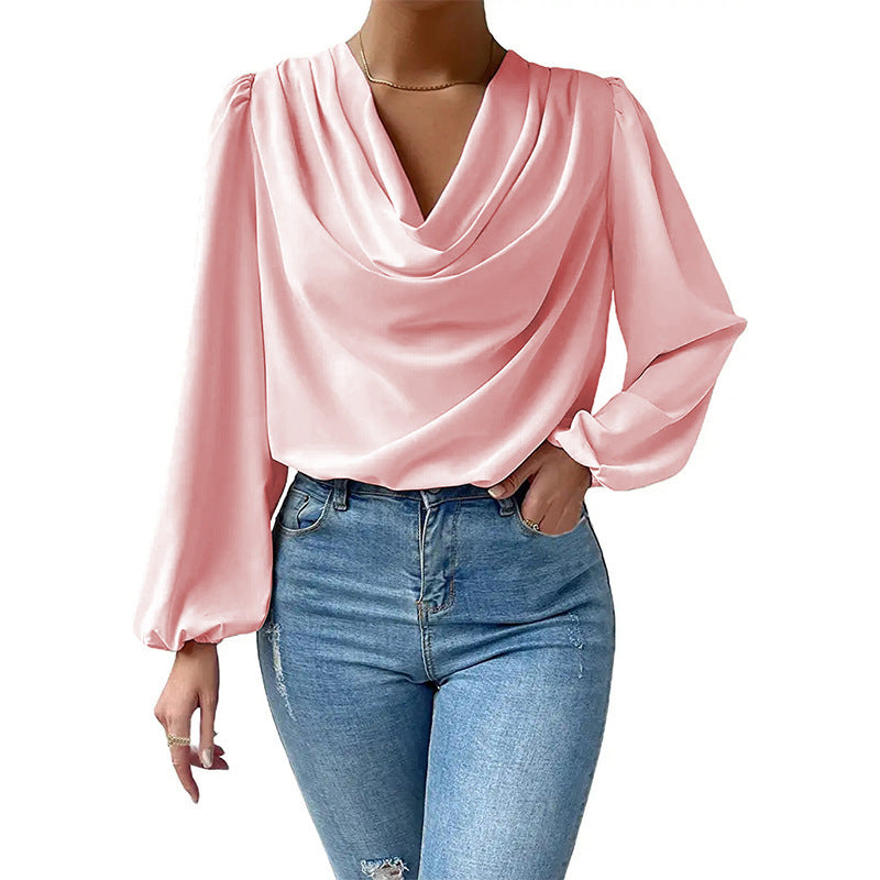 Elegant blouse for women with deep V-neck and casual puff sleeves Lune London