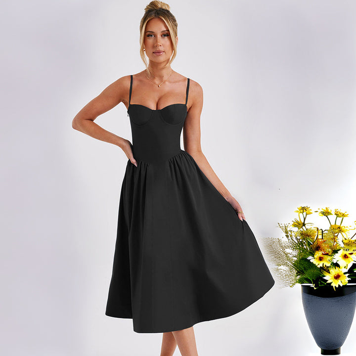Midi dress for women with aesthetic heart neckline and flared skirt Chic & Stil