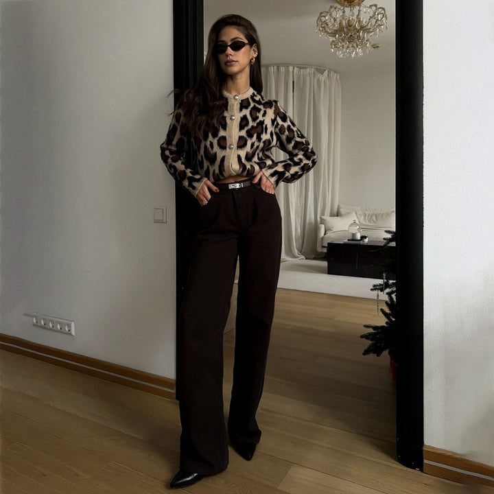 Cardigan for women with leopard pattern and buttoned details Lune London