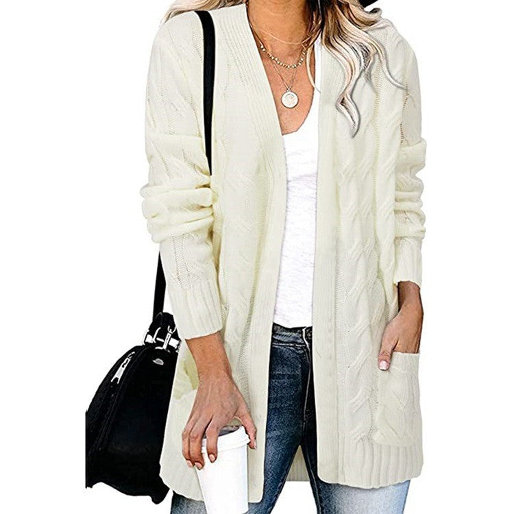 Cardigan femme en élégant motif en cable avec poches ouvertes Chic & Stil