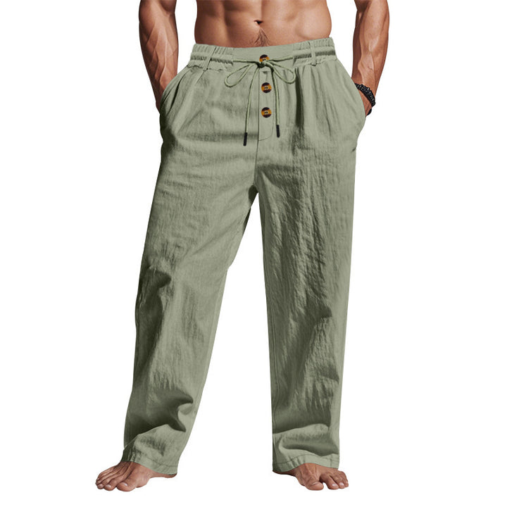 Comfortable and airy linen pants for men with elastic waistband and practical pockets Lune London