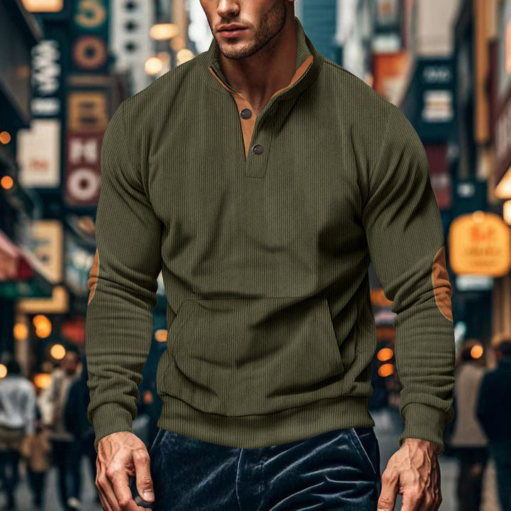 Casual sweater for men with high collar and button placket Lune London