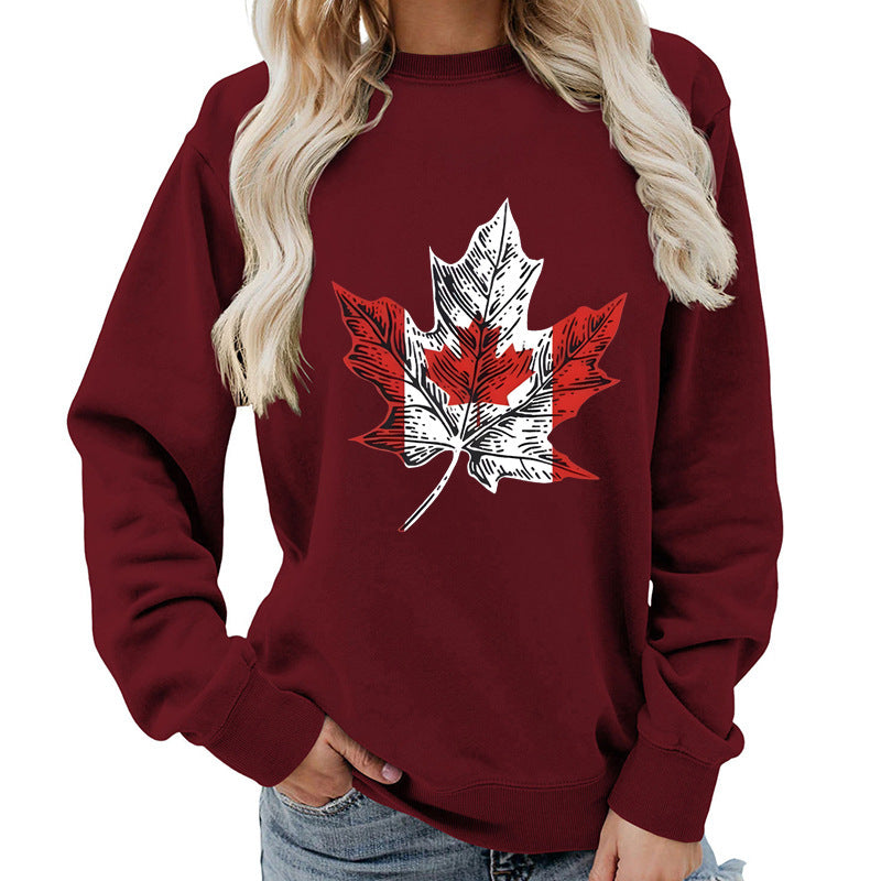 Sweat-shirt pour femmes avec motif créatif de feuille d'érable et coupe confortable Chic & Stil