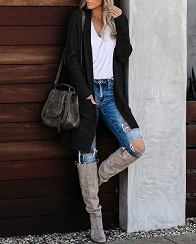 Casual knitted cardigan for women with deep pockets and open design Lune Londonl