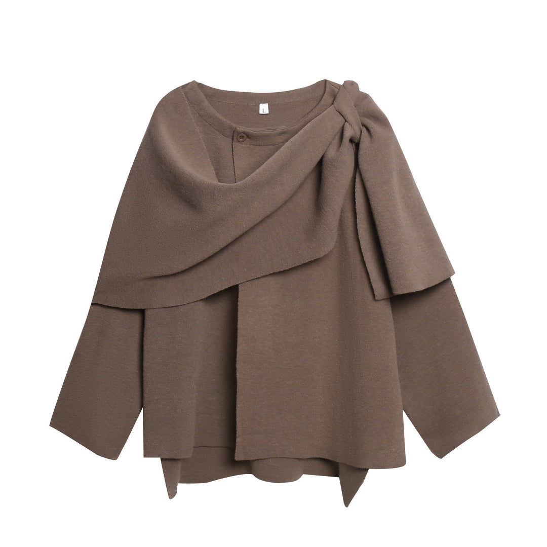 Women's Cozy Knit Poncho with Sophisticated Draping Lune London