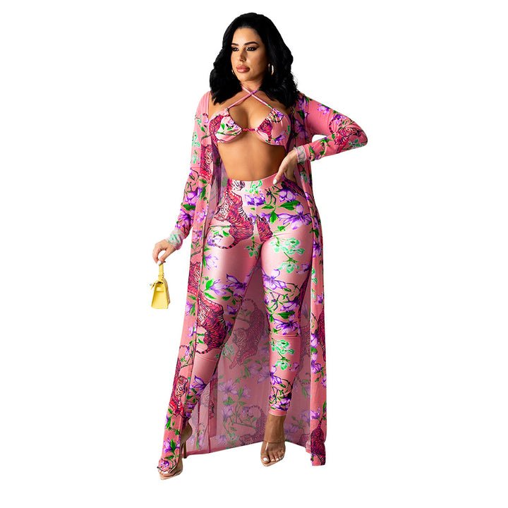 Ladies floral pattern three-piece set chic and elegant