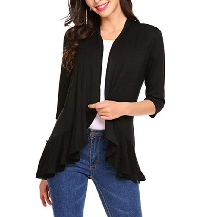 Women's Fashionable Cardigan with Asymmetrical Cut and Flutter Details Chic & Stil