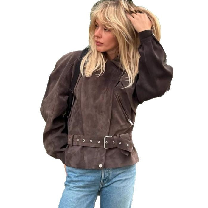 Veste en suédine pour femmes avec ceinture à la taille Chic & Stil
