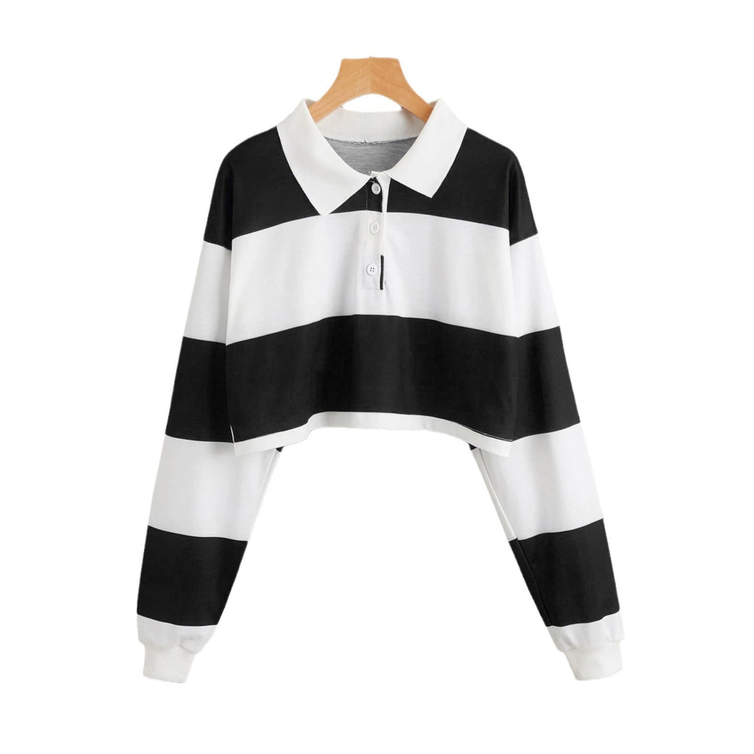 Women's Short Sleeve Polo Sweater with Colorful Stripes Chic & Stil