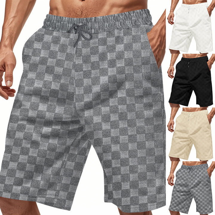 Casual beach shorts for men with elastic waistband and modern checked pattern Lune London