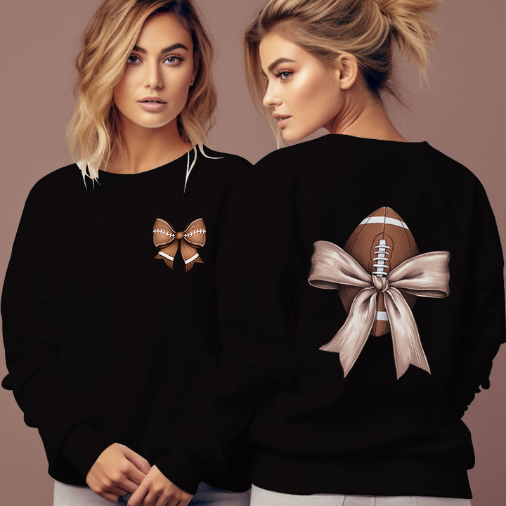 Sweat-shirt pour femmes avec motif de football mignon et accent de nœud Chic & Stil