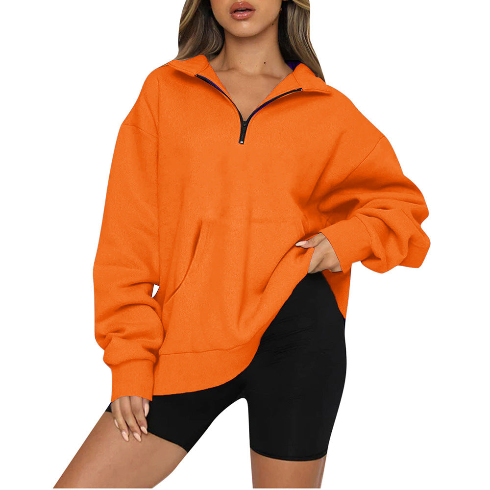Oversized sweatshirt for women with half-zip and hood Lune London