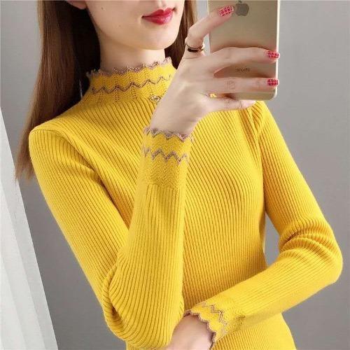 Pull en tricot pour femme avec col montant et motif en vagues Chic & Stil