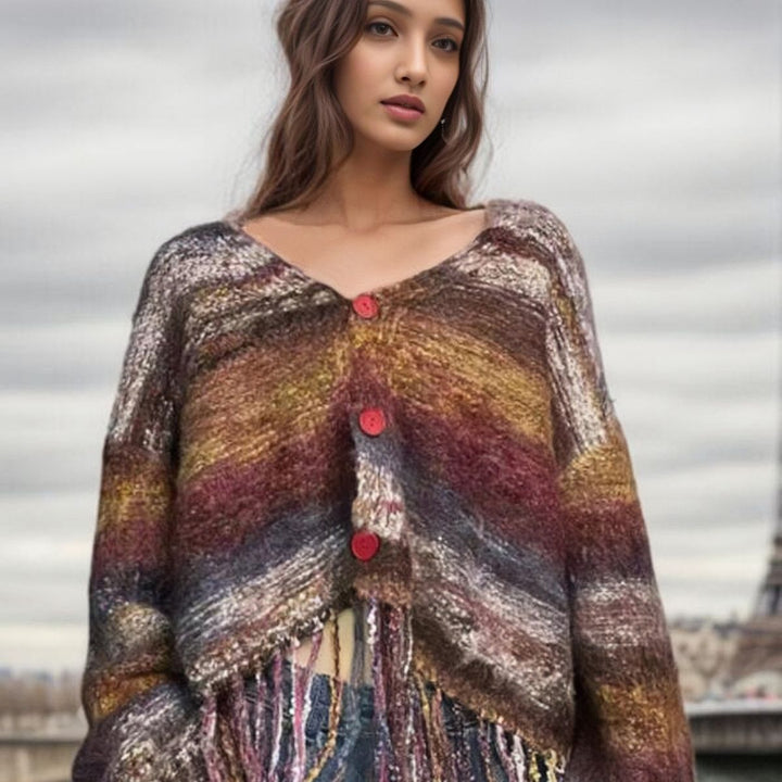Ladies Fringe Cardigan with V Neck Lune London