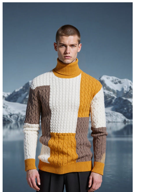Elegant knitted sweater for men with textured pattern and high collar Lune London