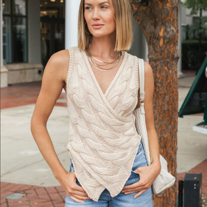 Top en tricot pour femme avec un motif de chevron moderne et un ourlet asymétrique Chic & Stil