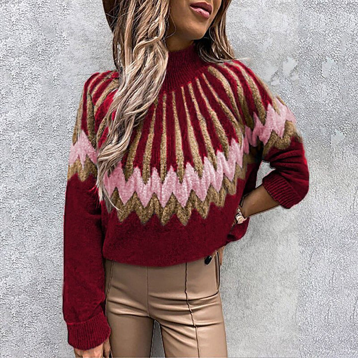 Lune London Thick Knit Sweater for Women with Intense Graphic Design and High Collar