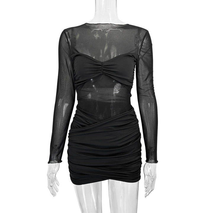 Women Refined Mini Dress with Transparent Sleeves and Ruffle Details Lune London