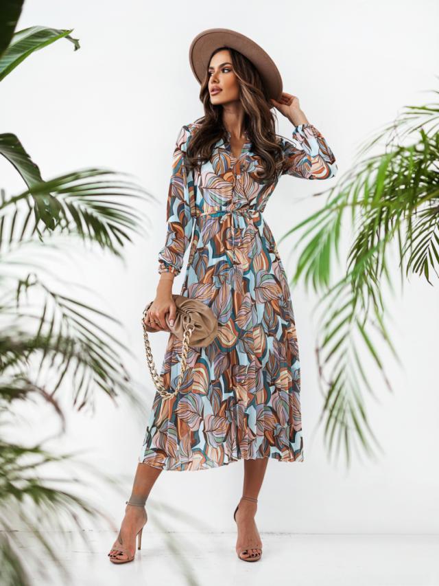 Chic Floral Long Sleeve Midi Dress
