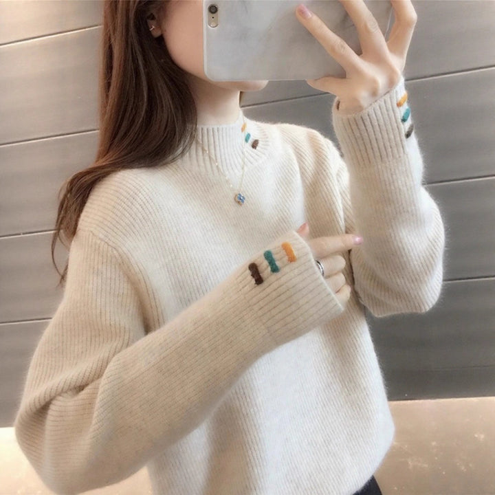 Casual pullover for ladies with ribbed structure and colorful accents Lune London