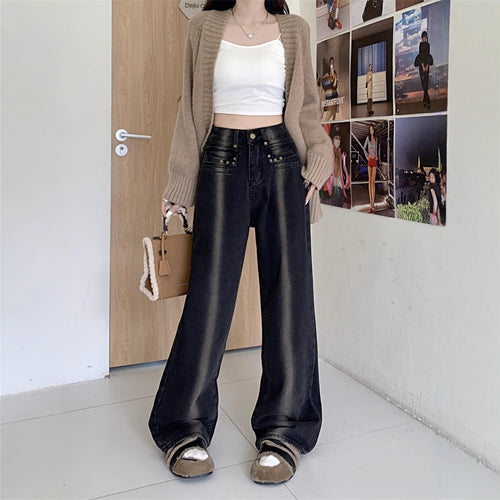 Jean femme à coupe large avec design de bouton détaillé Chic & Stil