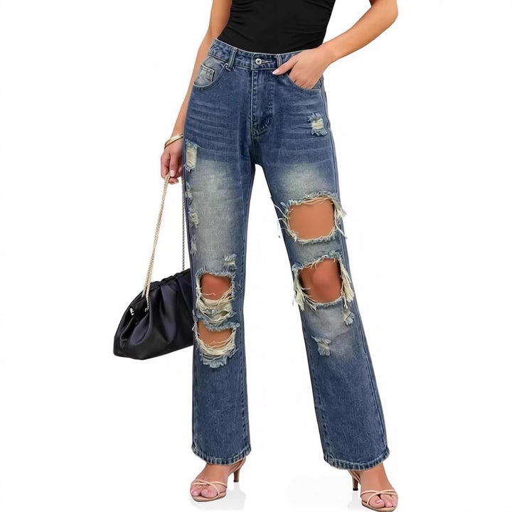 Womens casual destroyed jeans with wide leg and trendy ripped details Lune London