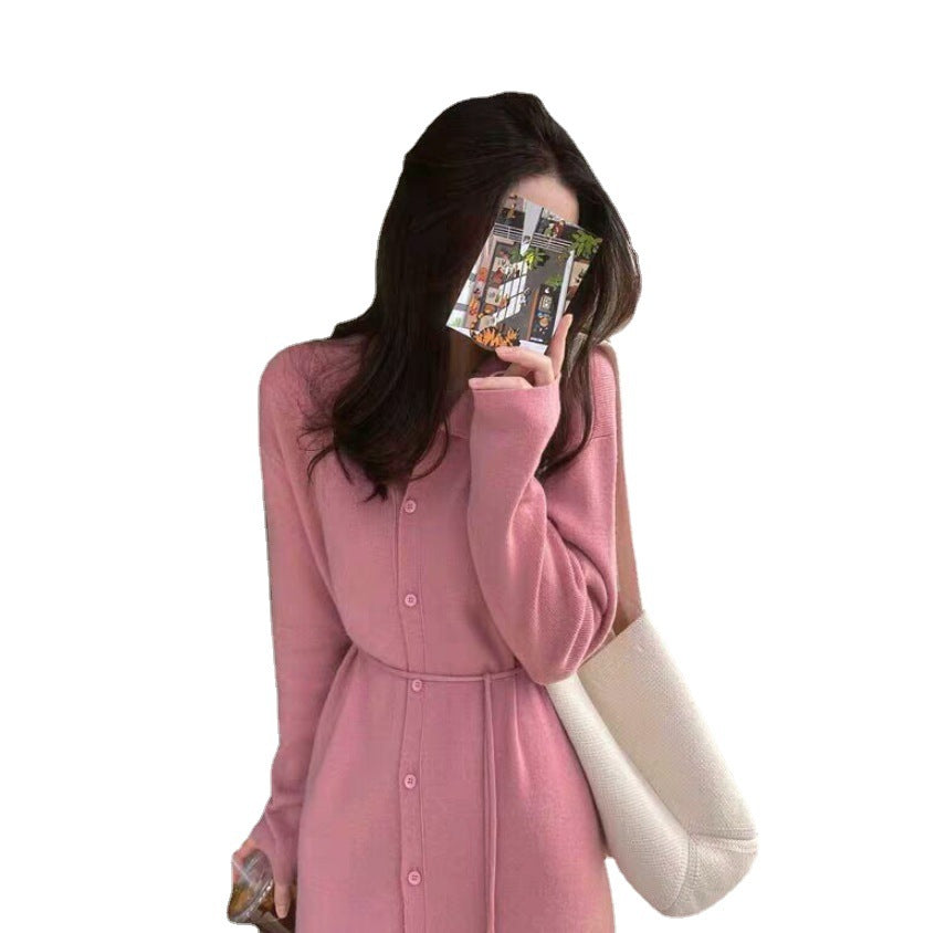 Robe tricotée mi-longue pour femme avec ceinture et fermeture à boutons Chic & Stil