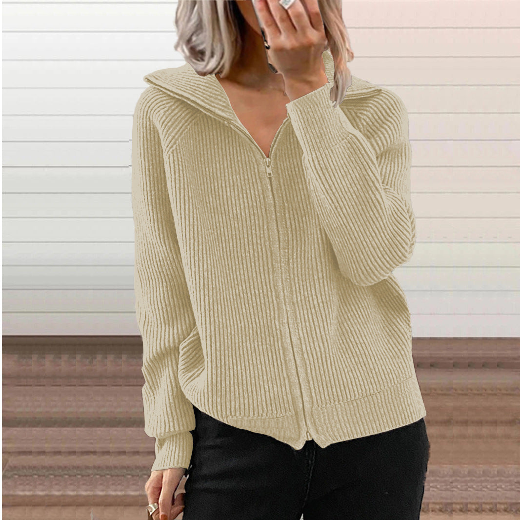Knitted jacket for women with zipper and hood Lune London
