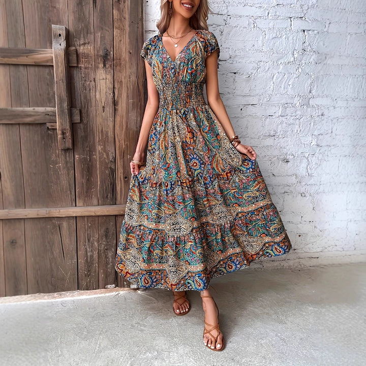 Bohemian maxi dress for women with gathered waist Lune London