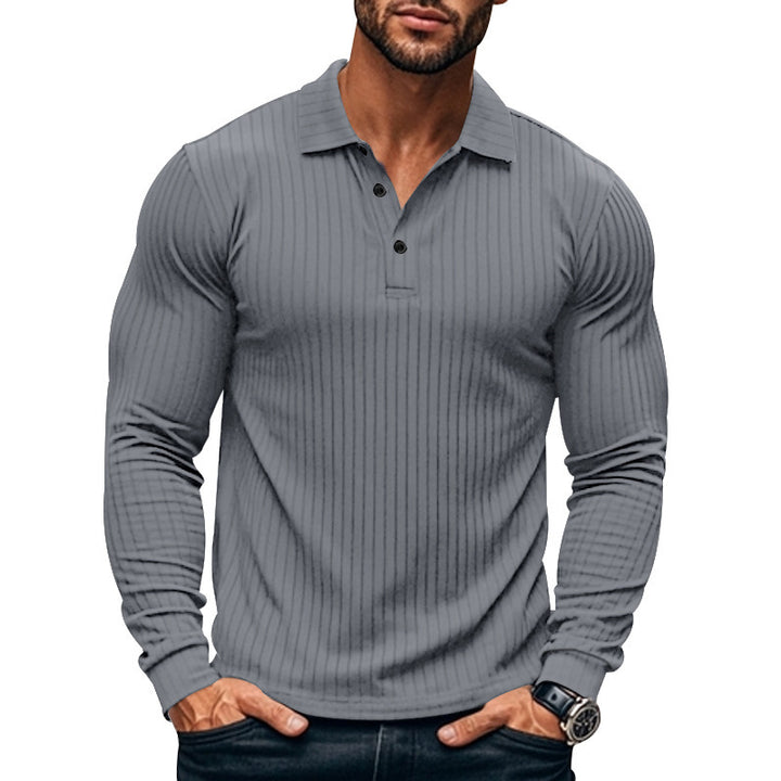 Men's Long Sleeve Henley Shirt with Fine Stripes and Fashionable Button Closure Lune London