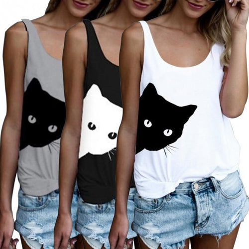 Débardeur pour femmes avec motif créatif de chat et coupe décontractée Chic & Stil