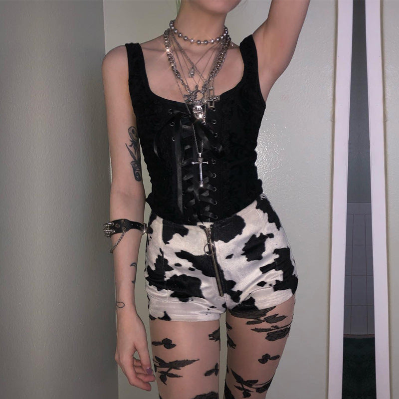 Women's Corset Top with Ruffle Details and Satin Ribbons Lune London